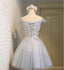 De Manga corta Scoop Escote de Encaje Gris Lindo de Regreso a casa vestidos de fiesta, Vestidos Asequibles a Corto Fiesta de Graduación Dulce 16, Vestidos, Perfecto de Regreso a casa Vestidos de Cóctel, CM337