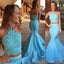 Vestidos de baile de noche de sirena de dos piezas azules, vestido de fiesta largo de fiesta sexy, vestidos de baile largos personalizados, vestidos de baile formales baratos, 17049