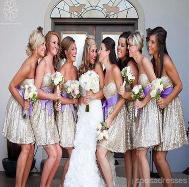 Sparkly Sequin Sweet Heart Shinning  Short Bridesmaid Dresses, WG139