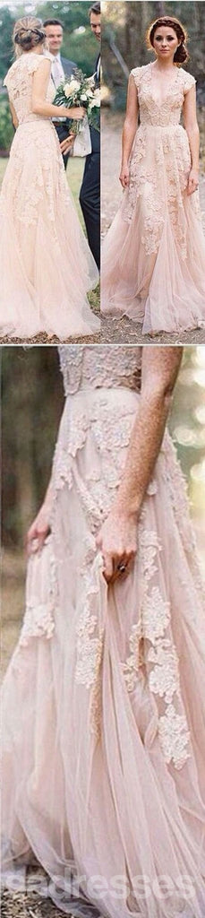 Vestidos de fiesta largos de Tulle de la envoltura del V-cuello atractivo del cordón rosado encantador, WD0139