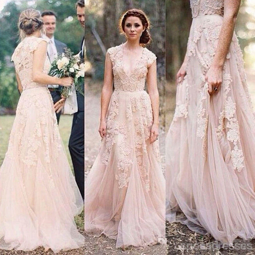 Vestidos de fiesta largos de Tulle de la envoltura del V-cuello atractivo del cordón rosado encantador, WD0139