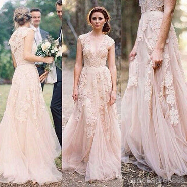 Vestidos de fiesta largos de Tulle de la envoltura del V-cuello atractivo del cordón rosado encantador, WD0139