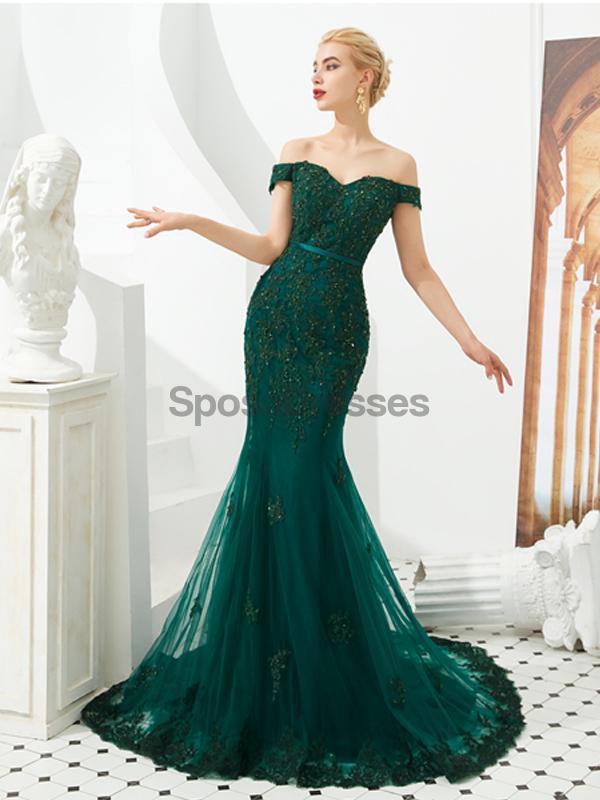Vestidos de fiesta de noche de sirena con apliques de encaje verde esmeralda, vestidos de fiesta de noche, 12128