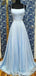 Simple Light Blue Chiffon A-line Long Evening Prom Dresses, Evening Party Prom Dresses, 12187