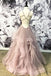 V-Neck gris tul A-line vestidos de fiesta de noche larga, vestidos de fiesta personalizados baratos, 18628