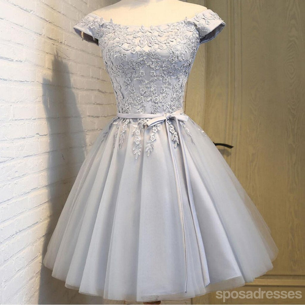 De Manga corta Scoop Escote de Encaje Gris Lindo de Regreso a casa vestidos de fiesta, Vestidos Asequibles a Corto Fiesta de Graduación Dulce 16, Vestidos, Perfecto de Regreso a casa Vestidos de Cóctel, CM337