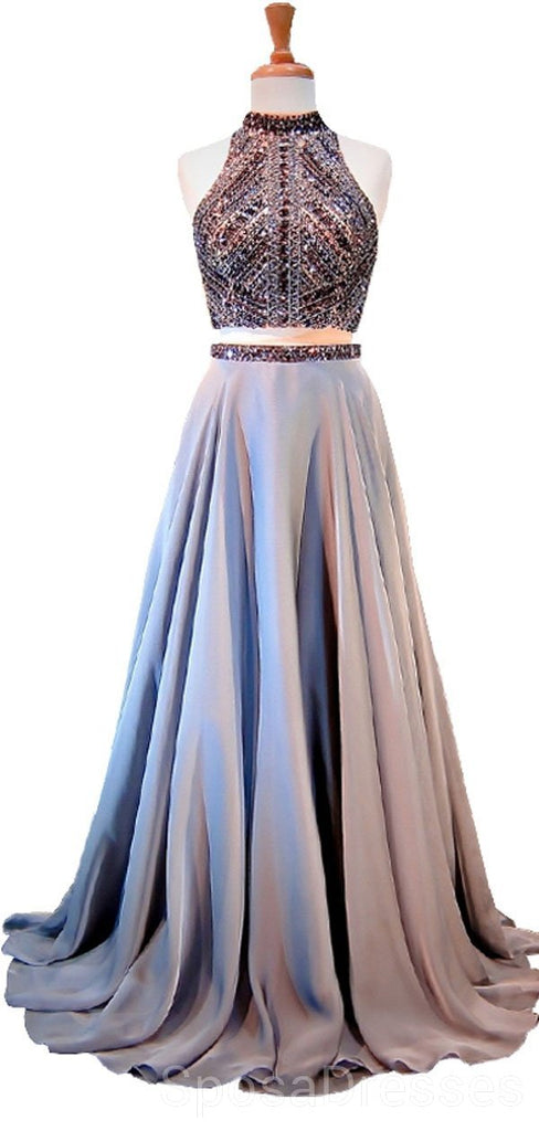 Sexy Backless Open Back Grey Beaded Long Evening Prom Dresses, Cheap Custom Sweet 16 Dresses, 18508