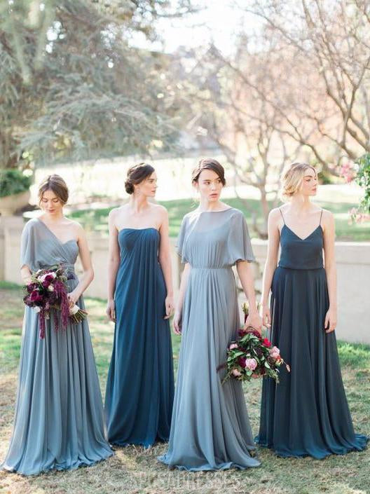 Vestidos de dama de honor largos baratos de gasa mal combinados en línea, WG291