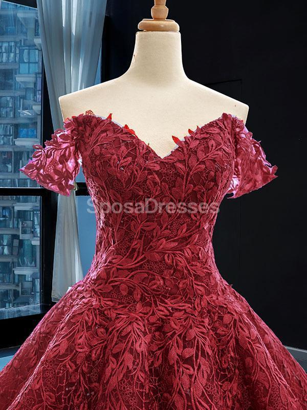 Off Shoulder Dark Red Lace Ball Gown Vestidos de fiesta, Vestidos de fiesta de noche, 12258