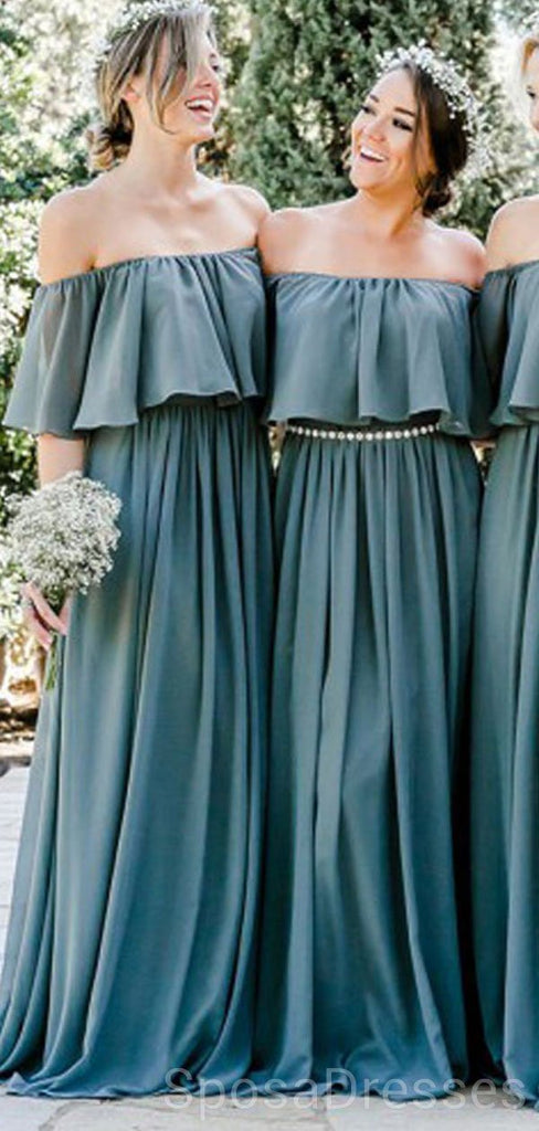 Sage Green Off Shoulder Chiffon Long Cheap Bridesmaid Dresses Online, WG614