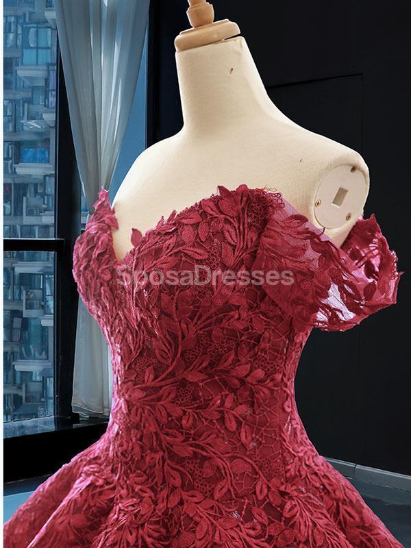Off Shoulder Dark Red Lace Ball Gown Vestidos de fiesta, Vestidos de fiesta de noche, 12258
