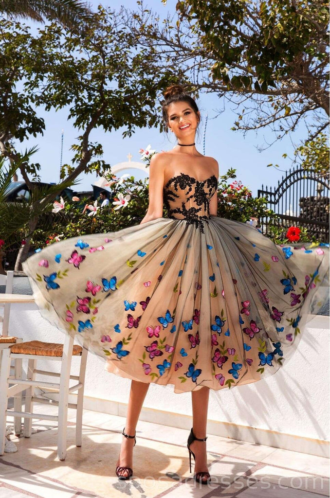 Sweetheart Butterfly Flower Vestidos de regreso a casa baratos únicos en línea, vestidos de baile cortos baratos, CM748
