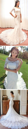 Gorgeous Off Shoulder Half Sleeve Popular Mermaid Wedding Dresses, WD0144