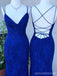 Vestidos de fiesta largos de sirena de encaje azul real, vestidos de fiesta de noche, 12276