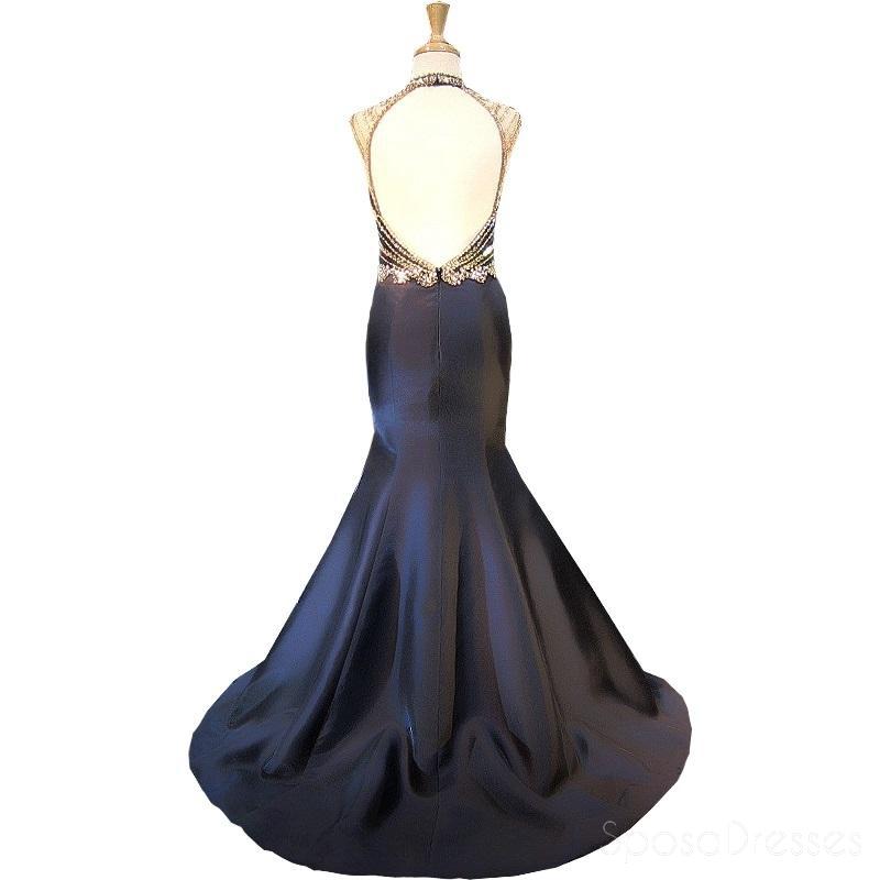Vestidos de fiesta largos de noche con sirena con espalda abierta y negro, vestidos de encargo baratos de Sweet 16, 18529