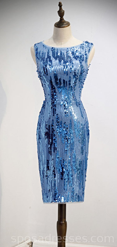 Scoop Mermaid Blue Sparkly Sequin Homecoming Dresses en línea, vestidos de baile cortos baratos, CM756