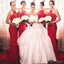 Cabestro rojo popular encantador cordón de la sirena atractivo vestidos de la dama de honor del invitado de boda largos, WG152