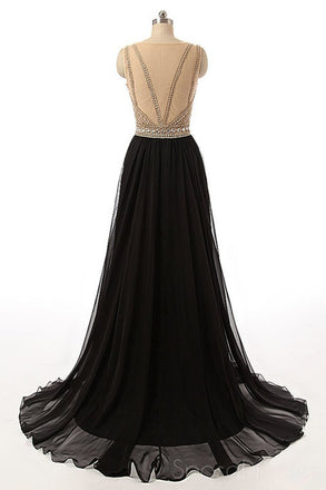 Sexy See Through Beaded Evening Prom Dresses, Black Long Party Prom Dress, Custom Long Prom Dresses, Cheap Formal Prom Dresses, 17059