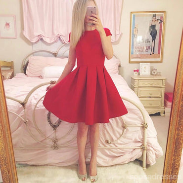 Short Sleeves Simple Cheap Short Red Homecoming Dresses Online, CM534