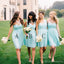 Gasa longitud de la rodilla del subalterno de estilos simple descoordinada vestidos de la fiesta de bodas cortos baratos azules, WG157