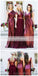 Vestidos de dama de honor largos personalizados de lentejuelas rojo oscuro mal combinados, WG235