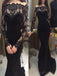 Long Sleeve Black Lace Mermaid Long Evening Prom Dresses, Popular Cheap Long Custom Party Prom Dresses, 17342