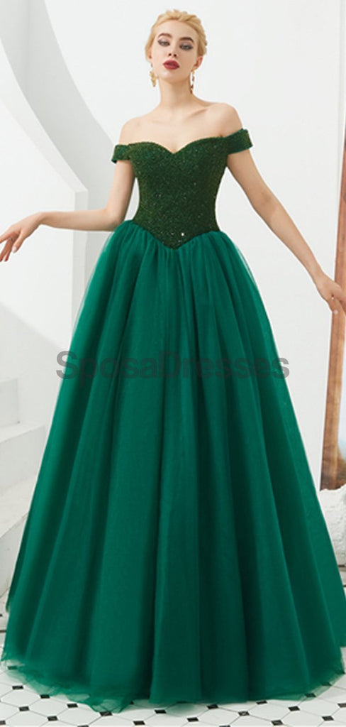 Vestidos de fiesta de noche largas de color verde esmeralda fuera del hombro, vestidos de fiesta de la noche, 12129