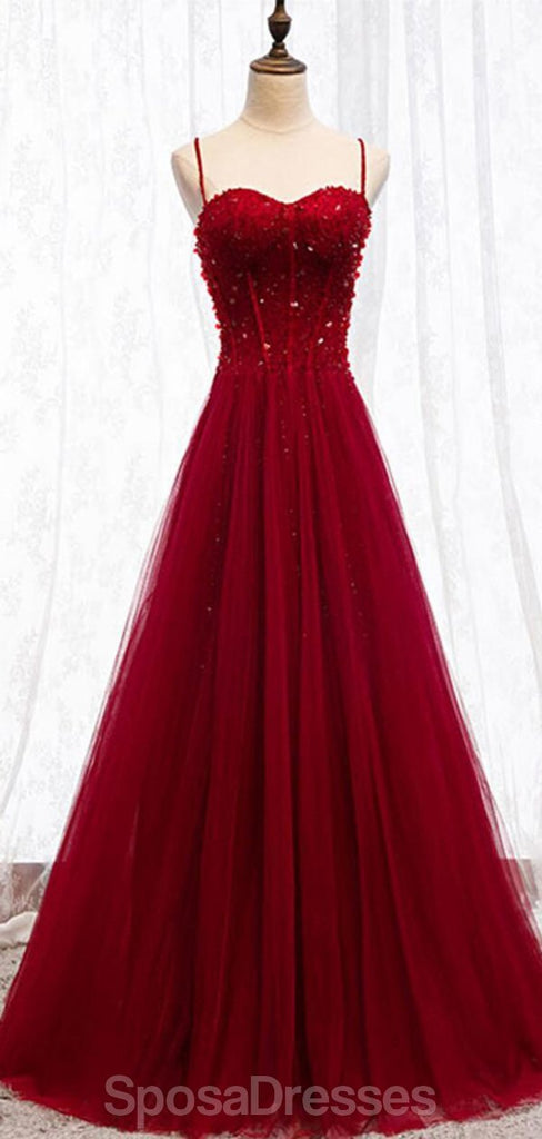 Spaghetti correas rojo A-line vestidos de fiesta de noche larga, vestidos de fiesta de la noche, 12334