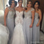 Mismatched Lace Top Grey Chiffon Floor Length Cheap Bridesmaid Dresses, WG168