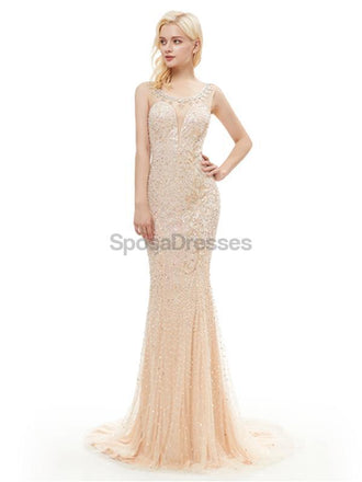 Scoop Heavily Beaded Mermaid Evening Prom Dresses, Evening Party Prom Dresses, 12076