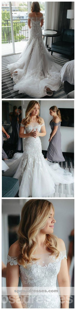 Off Shoulder Mermaid Lace Cheap Wedding Dresses Online, Cheap Mermaid Bridal Dresses, WD446