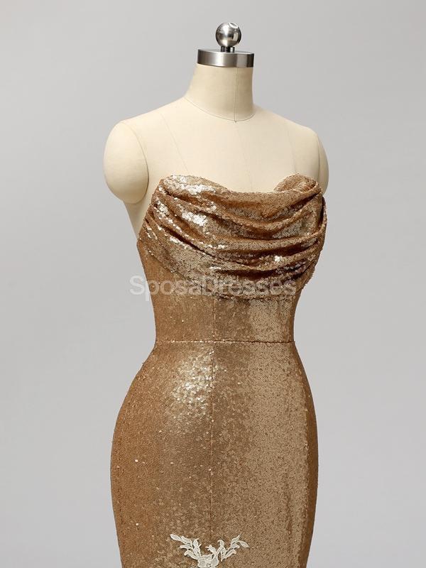Lentejuelas de oro de Novia de Sirena de Baratos Vestidos de Dama de honor en Línea, WG597