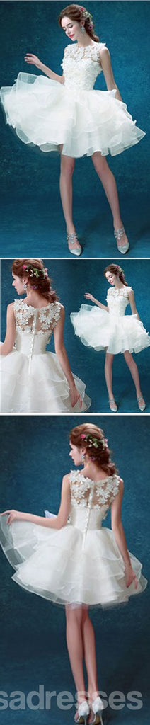 Scoop Neck Sleeveless Cute Appliques Custom Make Organza Wedding Party Dresses, WD0170