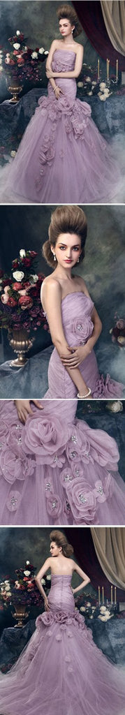 Precioso vestido de Sirena de la Luz Púrpura de Tul Apliques Vestidos de Novia, WD0176