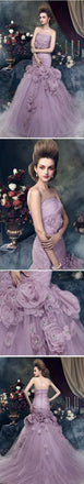 Precioso vestido de Sirena de la Luz Púrpura de Tul Apliques Vestidos de Novia, WD0176