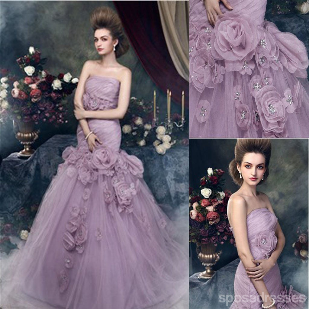 Precioso vestido de Sirena de la Luz Púrpura de Tul Apliques Vestidos de Novia, WD0176