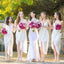 Vestidos de dama de honor baratos del banquete de boda de la longitud atractiva del té de la correa de espagueti partida lateral blanca de la gasa, WG177
