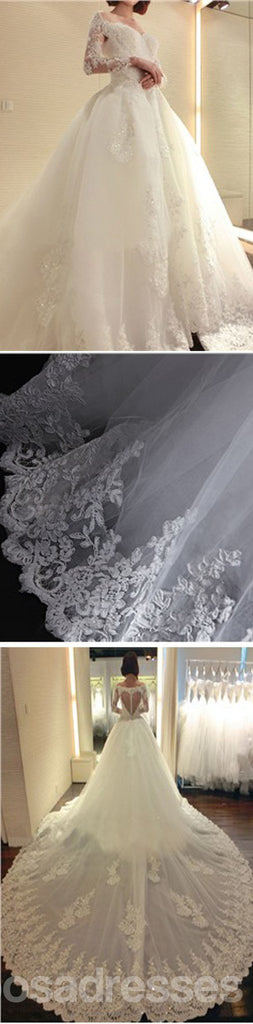 Atontando manga larga trajes de novia del cordón del vestido de la pelota del diseño únicos, WD0179