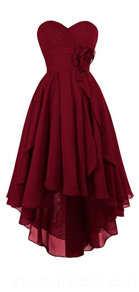 Vestidos de homecoming baratos en línea, High High Chiffon de color rojo oscuro, vestidos de graduación cortos baratos, CM759