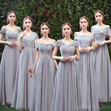 Grey Floor Length Mismatched Chiffon Cheap Bridesmaid Dresses Online, WG532