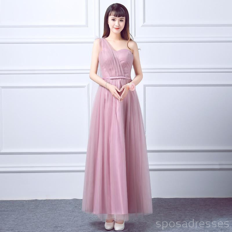 Mismatched Elegant Pink Tulle Long Bridesmaid Dresses, BD010