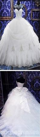 Luxury Sweetheart Silver Lace Wedding Party Dresses, Corset Lace Up Bridal Gown, WD0018