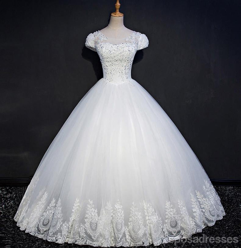 Cap manga de encaje con cuentas una línea de vestidos de novia, vestidos de novia por encargo, vestidos de novia baratos, WD214