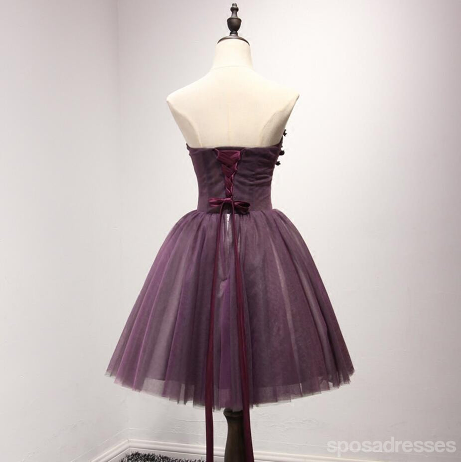 Strapless Purple Lace Homecoming Prom Dresses, Affordable Short Party Corset Back Prom Dresses, Perfect Homecoming Dresses, CM218