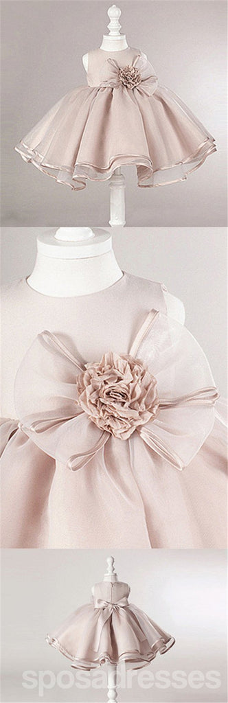 Polvo de color Rosa de Satén Tul Cremallera Hasta Vestidos de Flores Niña, Niña Encantadora Vestidos con Flores Arco, FG030
