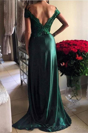 Off Shoulder Emerald Green Side Slit Lace Evening Prom Dresses,  Long Prom Dresses, 17064