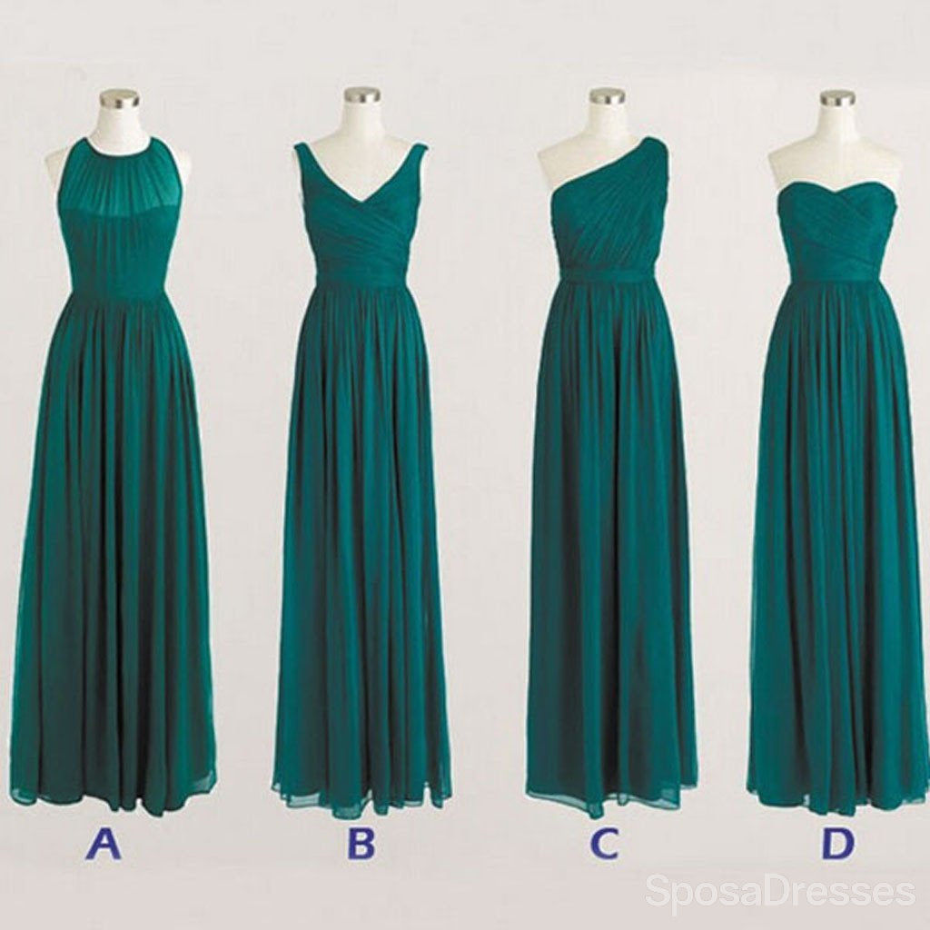 Mejor venta barato simple estilos no coincidentes gasa piso-longitud formal largo verde del trullo vestidos de dama de honor, WG183