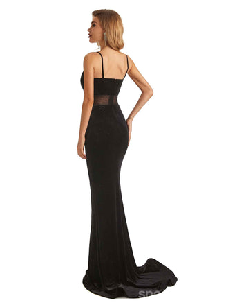 Sexy Black Mermaid Spaghetti Straps Cheap Long Prom Dresses,12947