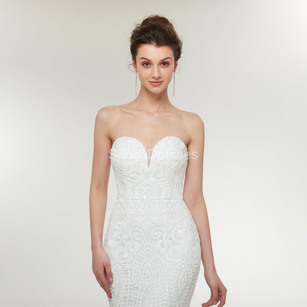 Sweetheart Lace Mermaid Vestidos de novia baratos en línea, vestidos de novia únicos baratos, WD584