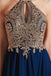 Navy Gold Lace Beaded Chiffon Evening Prom Dresses, Evening Party Prom Dresses, 12067